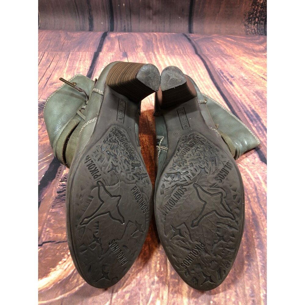 Pikolinos Womens 40 /US 9 - 9.5 Green Leather Heeled Side Zip Booties Boots  (t7 - Picture 7 of 10
